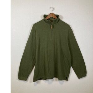 Mens Olive Green Textured Knit Quarter Zip Pullover Sweater XL